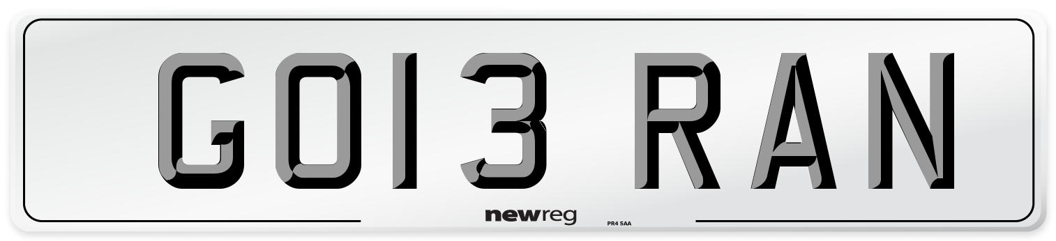 GO13 RAN Number Plate from New Reg